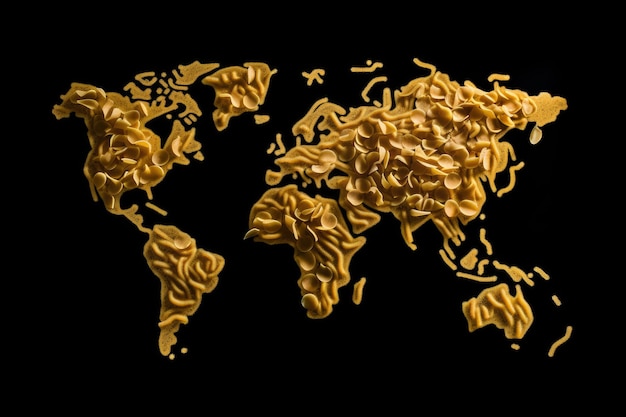 Mapa de pasta Mapa mundial hecho de macarrones Pastas Países Resumen Generativo AI Ilustración