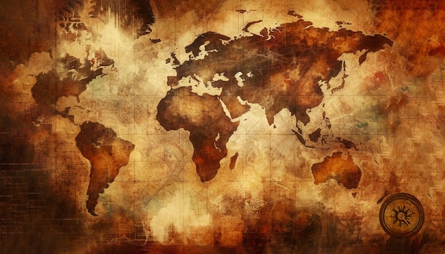 Foto mapa de pergamino geográfico del mundo antiguo de la navegación antecedentes viaje temático de manuscritos antiguos