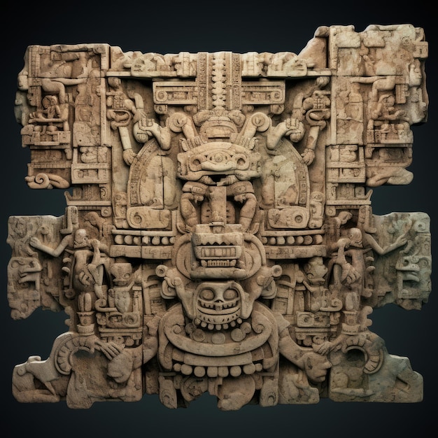 Foto el mapa de profundidad de la criatura sacrificada revela la intrincada escultura de piedra maya