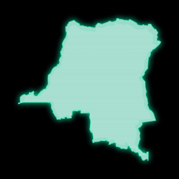 Mapa de la República Democrática del Congo, vieja pantalla de terminal de computadora verde, sobre fondo oscuro