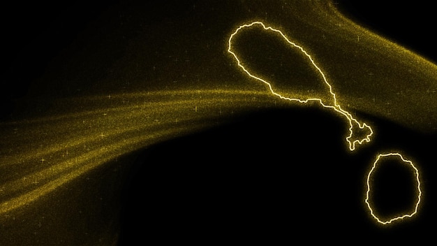 Mapa de Saint Kitts y Nevis, mapa de brillo dorado sobre fondo oscuro