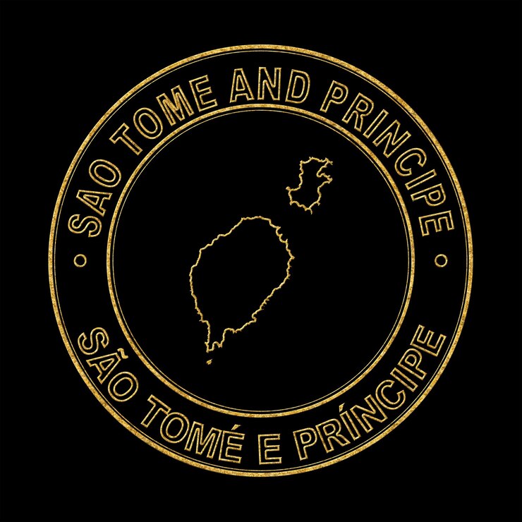 Foto mapa de santo tomé y príncipe sello dorado fondo negro