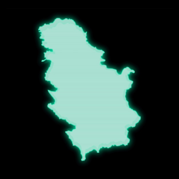 Mapa de Serbia, vieja pantalla de terminal de computadora verde, sobre fondo oscuro