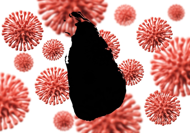 Foto mapa de sri lanka sobre un fondo de microbio de virus científico d representación