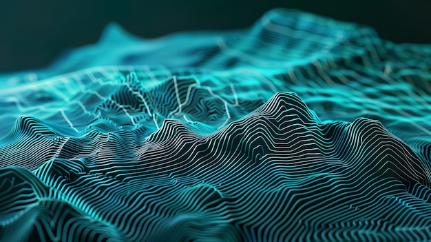 Mapa de terreno cibernético con líneas topográficas digitales
