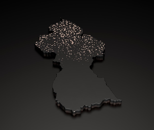 Mapa de textura de piedra negra de Guyana aislado en negro con sombra ilustración 3d