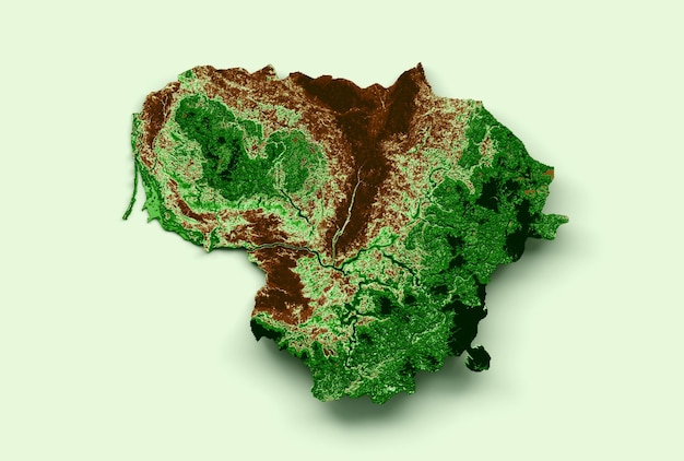 Mapa topográfico da Lituânia 3d mapa realista Cor ilustração 3d