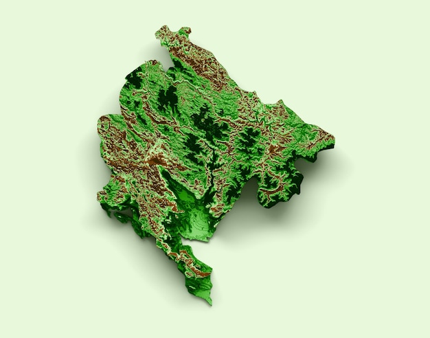 Mapa topográfico de Montenegro 3d mapa realista Cor ilustração 3d