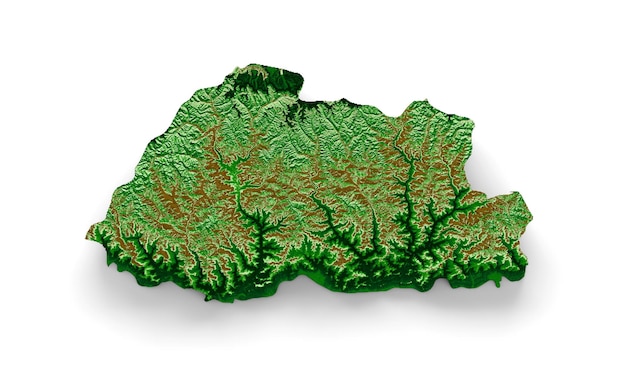 Mapa topográfico do Butão 3d mapa realista Color 3d ilustração