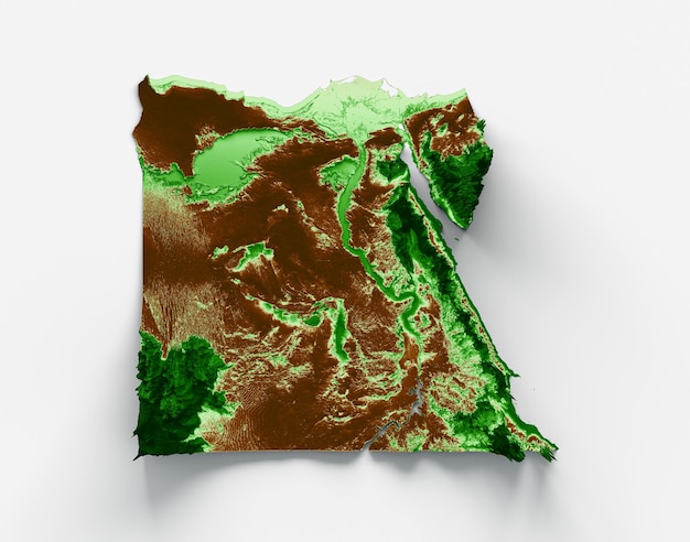 Mapa topográfico do egito 3d mapa realista cor ilustração 3d