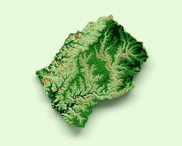 Foto mapa topográfico do lesoto 3d mapa realista color 3d ilustração