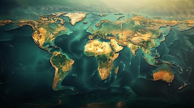 Foto mapa topográfico estilizado del mundo en oro