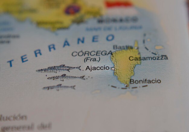 mapa turístico da cidade de Ajaccio, na Córsega, em conceito de viagens e férias