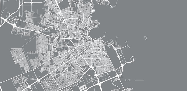 Mapa urbano vetorial da cidade de Doha Qatar