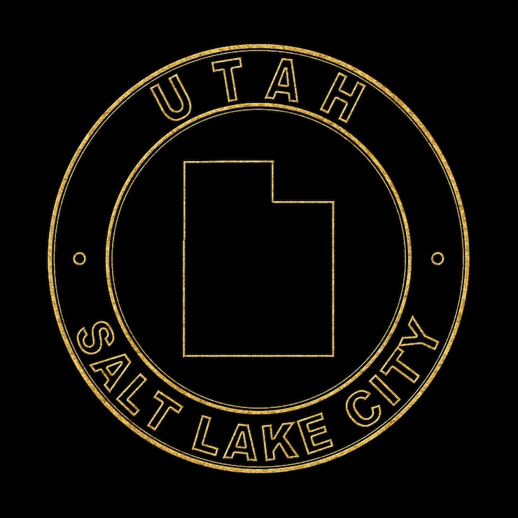 Foto mapa de utah sello dorado sobre fondo negro