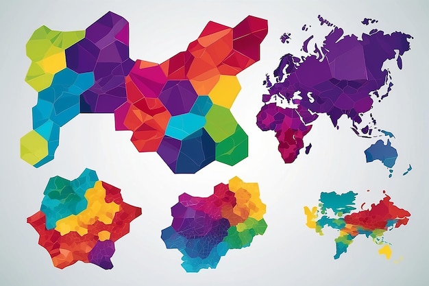 Mapa vectorial de Afganistán Conjunto de mapas de textura hexagonal y diferentes colores verde violeta azul rojo amarillo