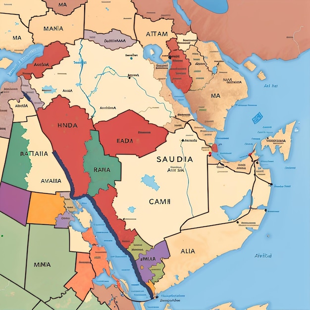 Foto mapa vectorial de arabia saudita mapa del país con ciudades de división y capital riyadh mapa político