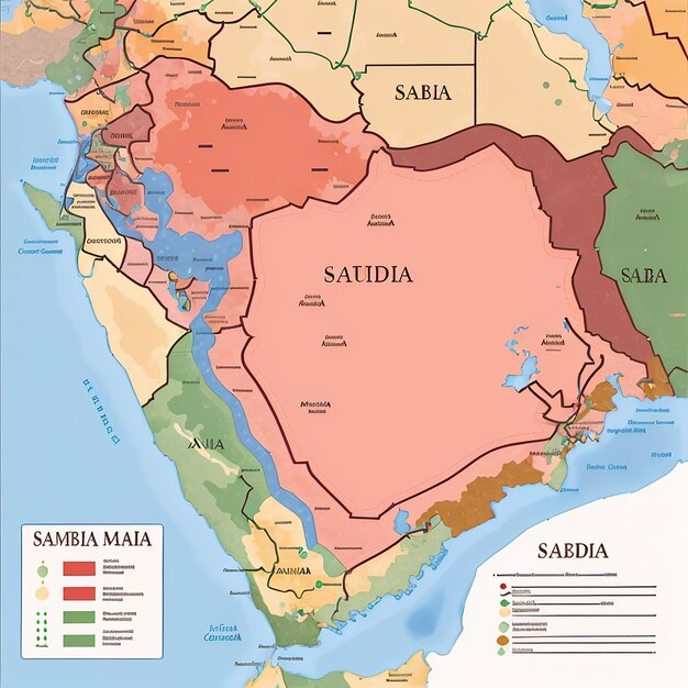 Foto mapa vectorial de arabia saudita mapa del país con ciudades de división y capital riyadh mapa político