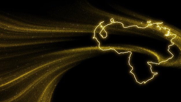 Mapa de Venezuela, mapa de brillo dorado sobre fondo oscuro