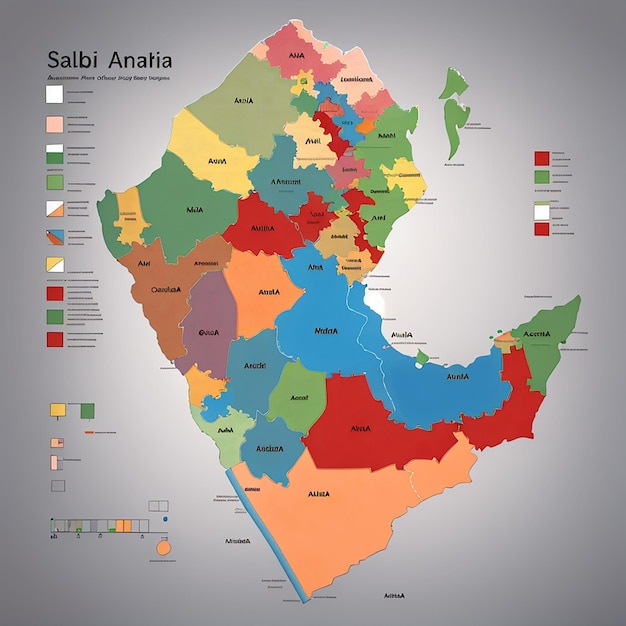 Mapa vetorial da Arábia Saudita Mapa do país com cidades de divisão e capital Riyadh Mapa político