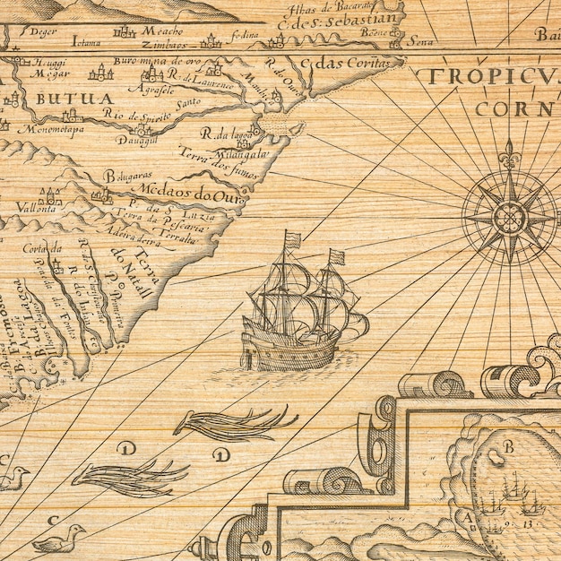 Mapa vintage com fundo de madeira