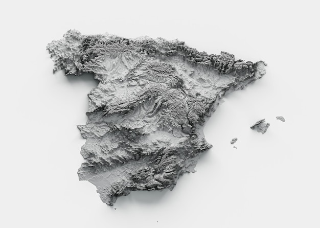 Foto mapa vspain mapa de relevo sombreado ilustração 3d