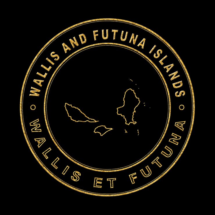Foto mapa de wallis y futuna sello dorado fondo negro