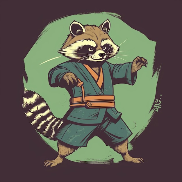 Un mapache de dibujos animados en un kimono con el año 2010.