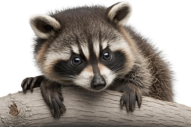 Mapache divertido con expresión descarada en la rama de un árbol