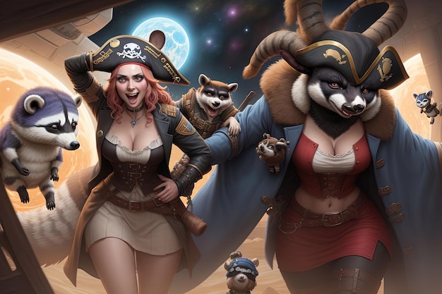 Un mapache Linda chica pirata en la ilustración de la isla del tesoro