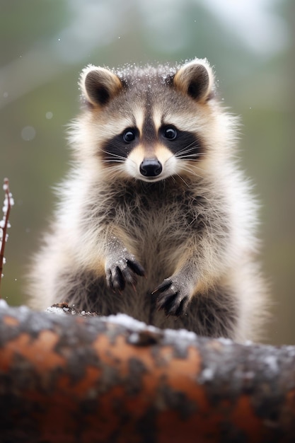 un mapache parado en una rama