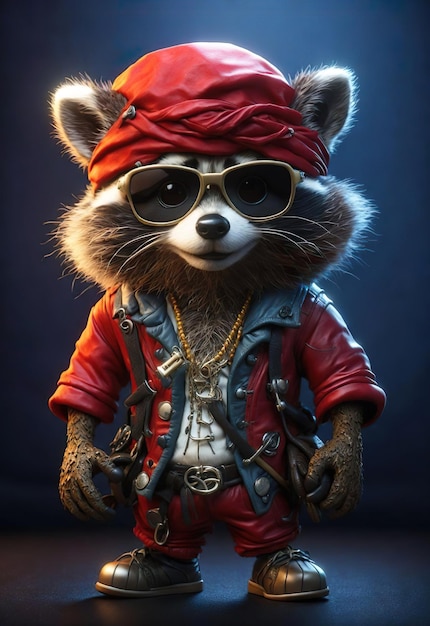 Foto mapache pirata con sombrero de pirata y gafas de sol de alta resolución