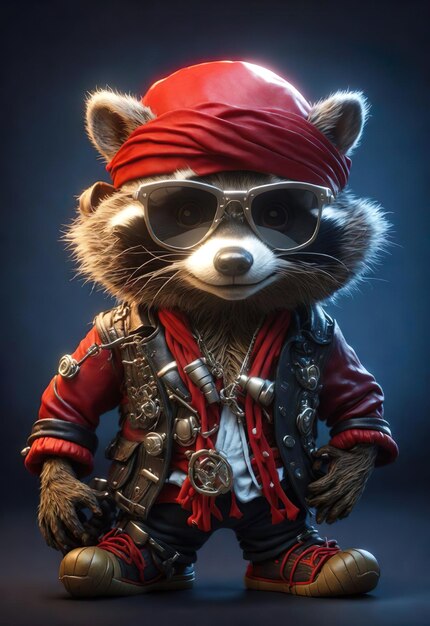 Foto mapache pirata con sombrero de pirata y gafas de sol de alta resolución