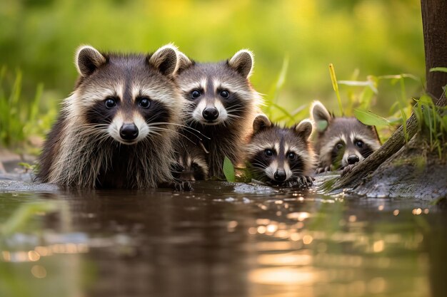 Foto el mapaches en el bosque.