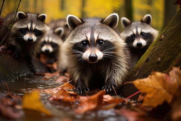 El mapaches en el bosque.