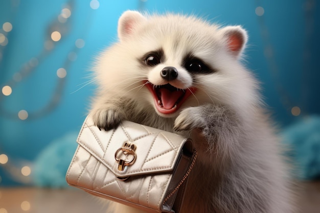 Un mapaches juguetón con una bolsa Una hermosa ilustración de la IA generativa