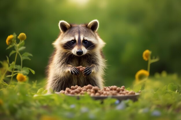 mapaches robando comida de un picnic afuera