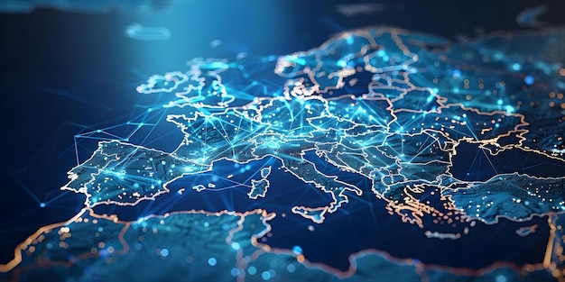 Mapeamento da rede digital Europa Ocidental39s Conceito de conectividade global de dados Privacidade de dados Infraestrutura de rede Conectividade global Inovação tecnológica Europa Ocidental
