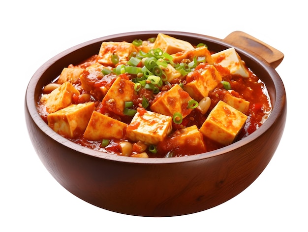 Mapo tofu é um prato picante feito com carne picada de tofu e um molho picante Generative AI