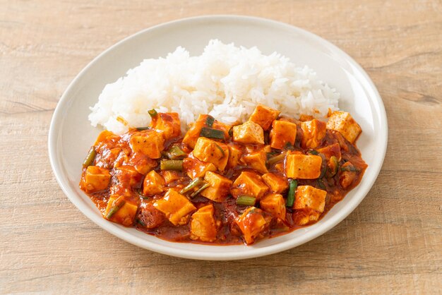 Mapo Tofu - El plato tradicional de Sichuan de tofu sedoso y carne molida, repleto de sabor a mala del aceite de chile y granos de pimienta de Sichuan - Estilo de comida asiática