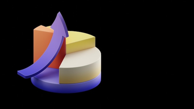 Foto una maqueta 3d renderizada de gráfico de pie para informes financieros y análisis de inversiones divididas altas y bajas