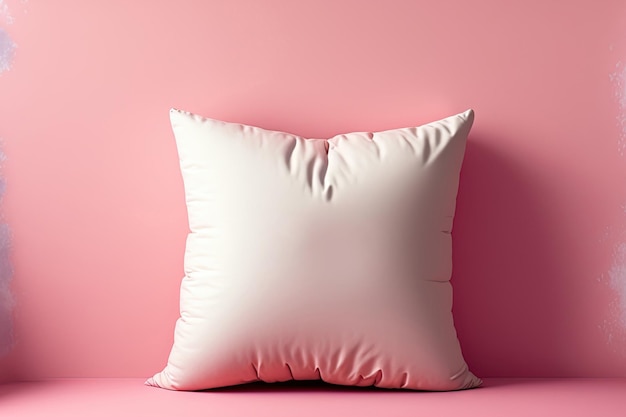 Maqueta de almohada con fondo de pared rosa en una habitación infantil