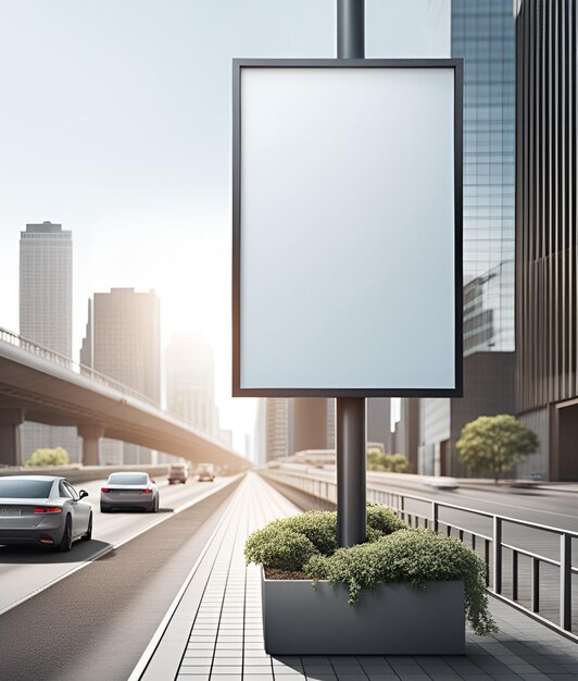 Foto una maqueta de anuncio en blanco con la ciudad en el fondo