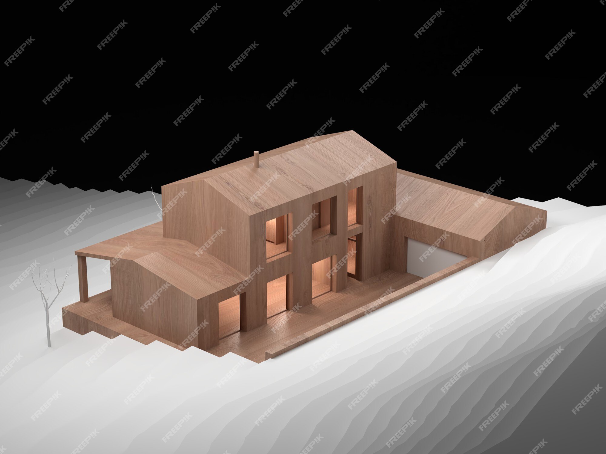 Maqueta arquitectónica de madera de una casa con curvas de nivel en cartón  blanco | Foto Premium