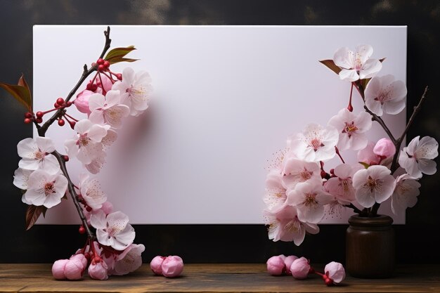 Maqueta blanca en blanco en la atmósfera de primavera fotografía profesional