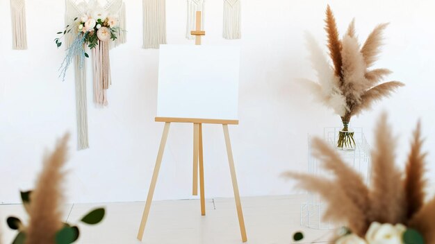 Maqueta en blanco del cartel de bienvenida a la boda en un tema minimalista