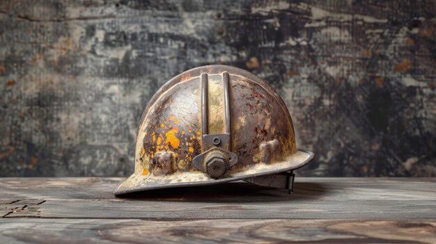 Foto maqueta en blanco de un casco de bomberos desgastado y desgastado