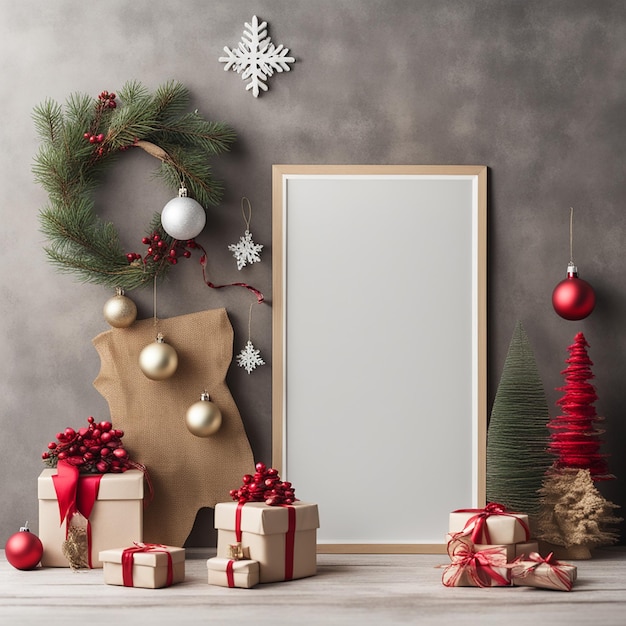 Maqueta en blanco con decoraciones de Navidad