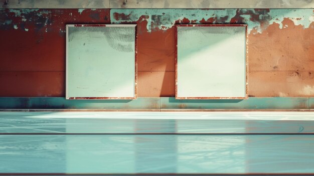 Foto maqueta en blanco de dos tablas de pista de patinaje sobre hielo de inspiración vintage perfectas para un marketing de temática retro