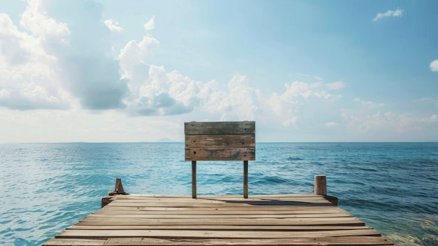 Maqueta en blanco de un letrero de muelle de madera pintado a mano con una cita de playa